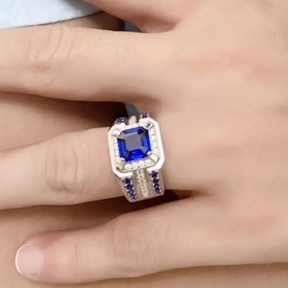 Sapphire Lab Created diamond Mens Ring Sz 9